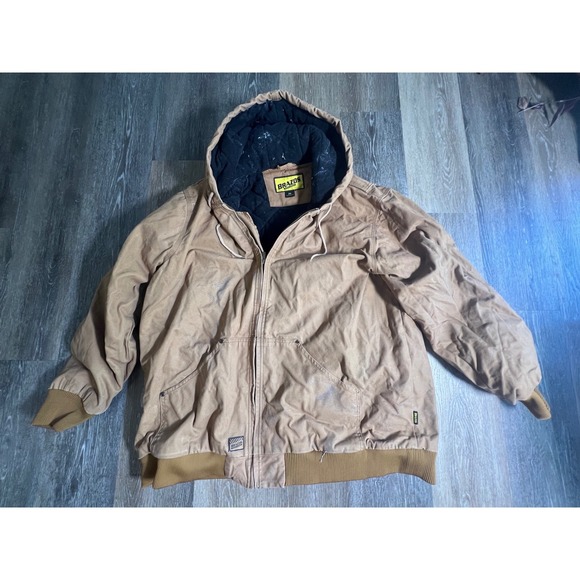 Brazos Other - Brazos Work Wear Hooded‎ Canvas Jacket Mens 2XL Brown Quilted Lined Zip Up Coat